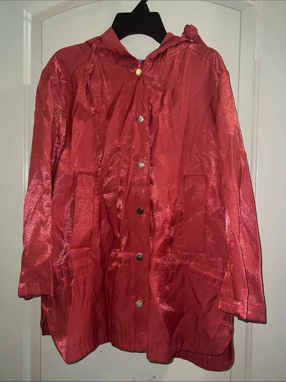 CeCe lightweight button-front hooded jacket.